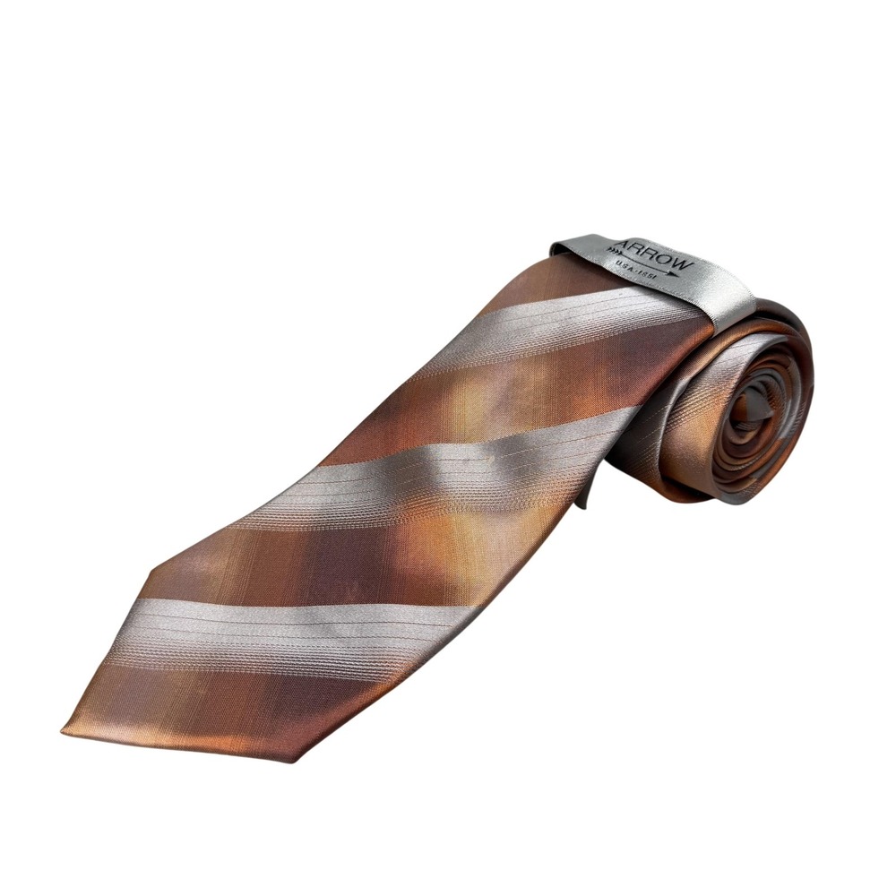 Arrow Tie Mens Silk Orange‎ Gray Stripe Tanglewood Grid Dress Necktie NWT